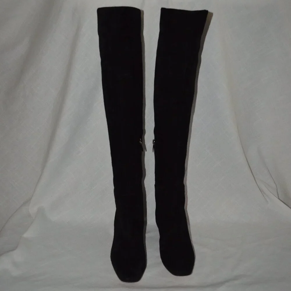 $2095 Sz 37.5 7 Gianvito Rossi Black Suede Over the Knee Boots